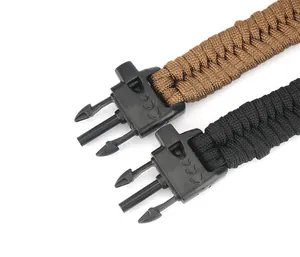 Detail of outdoor survival paracord bracelet with high-strength woven texture and buckle