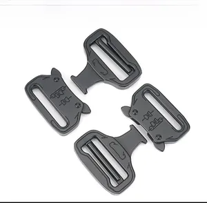 Macro shot of 39mm zinc alloy cobra-style metal buckles with quick release mechanism