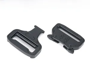 Close-up of 39mm matte black tactical cobra buckle with quick release mechanism