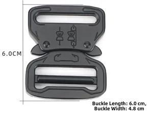 Detailed view of 39mm zinc alloy tactical buckle with 6.0cm by 4.8cm dimensions