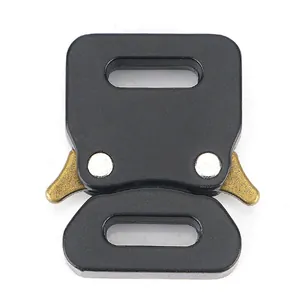 Black matte tactical quick release cobra buckle with brass levers for bags and belts