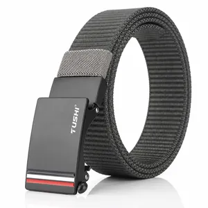 Men's Casual Tactical Nylon Belt With Zinc Alloy Automatic Buckle Brushed Metal Woven Canvas Waist Belt For Outdoor Business Daily