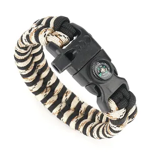 Outdoor survival paracord bracelet with compass, whistle and fire starter tools