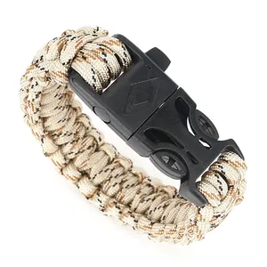 Bracciale di sopravvivenza in paracord con bussola e fibbia intrecciata kaki e marrone