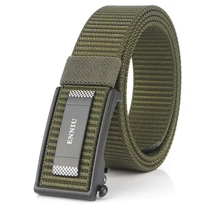 Military green nylon belt with metallic automatic buckle for outdoor sports and casual wear