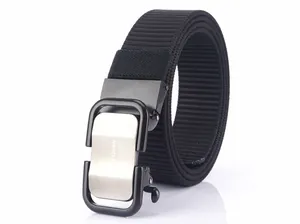 Detailed close-up of high-density nylon strap texture and brushed metal automatic buckle