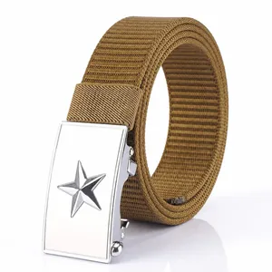 Men's Tactical Nylon Web Belt With Zinc Alloy Five-Pointed Star Automatic Buckle Outdoor Military Casual Woven Waistband