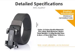 Detailed size and material specification chart for the tactical nylon belt for men