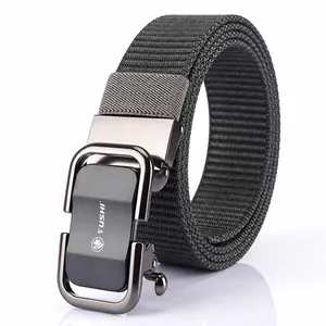 Men Casual Nylon Woven Belt With Zinc Alloy Automatic Buckle Outdoor Tactical Adjustable Breathable Solid Waistband For Daily Sport
