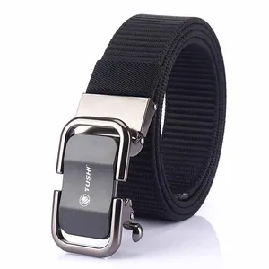 Men Casual Nylon Woven Belt With Zinc Alloy Automatic Buckle Outdoor Tactical Adjustable Breathable Solid Waistband For Daily Sport