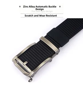 Detailed macro view of scratch-resistant zinc alloy buckle and black nylon woven strap