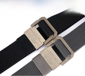 Detail of heavy-duty metal buckle and high-density woven nylon straps on double-ring belts