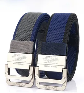 Close-up of high-density nylon belts with zinc alloy buckle and twill texture