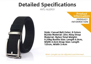 Black nylon tactical belt details with zinc alloy buckle dimensions 125cm length and 3.4cm width