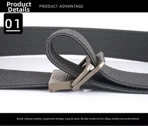 Detailed close-up of zinc alloy quick release buckle on tactical nylon woven belt