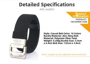 Detail view of nylon belt with zinc alloy buckle and polyester strap measurements