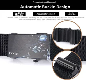 Close-up of the metal automatic buckle and durable nylon canvas belt with quick-release feature