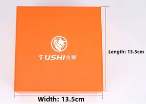 Orange gift box for leather belt with Tushi logo and 13.5cm dimension details