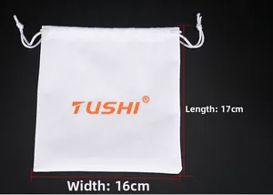 White soft drawstring storage pouch 17x16cm with TUSHI brand logo for men's leather belts