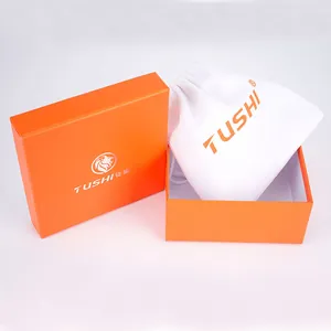 Business leather belt set including orange gift box and white drawstring dust bag