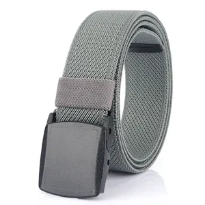 Elastic braided nylon belt with grey twill weave and black matte YKK buckle for men