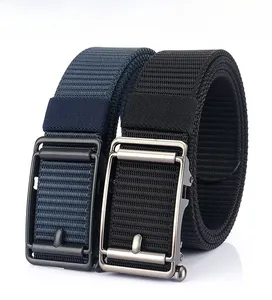Detail of 3.5cm nylon belts with matte and brushed alloy automatic buckles
