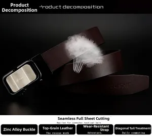 Gros plan sur la texture du cuir de vachette véritable et les détails de la boucle