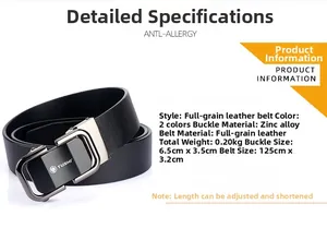 Détail montrant la ceinture en cuir véritable et la boucle automatique en alliage de zinc