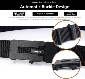 Detail of 3.5cm nylon belt with automatic buckle system and premium woven texture