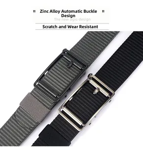 Detail of zinc alloy automatic buckle and durable nylon tactical belt for men