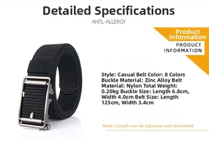 Detail of 3.4cm nylon belt with adjustable zinc alloy buckle and 125cm length