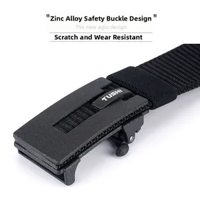 Detail of black zinc alloy tactical belt buckle with quick release safety clasp mechanism