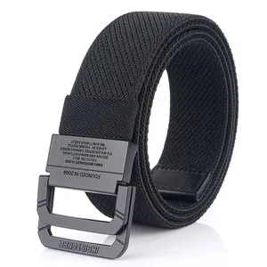 Tactical Nylon Web Belt For Men Double Ring Zinc Alloy Buckle Elastic Woven Canvas Waistband Outdoor Casual Sports Accessories