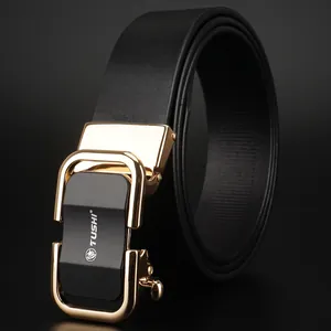 Ceinture en cuir pour homme avec boucle automatique dorée et logo Tushi élégant