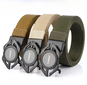 Pack de trois ceintures en nylon avec boucles en alliage de zinc en beige et vert olive