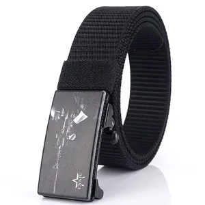 Men's Tactical Nylon Belt Automatic Alloy Buckle Canvas Outdoor Military Style Waist Belt Casual Adjustable Work Belt
