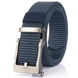 Men's outdoor nylon belt with navy blue canvas webbing and zinc alloy buckle