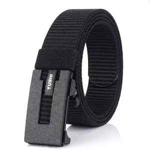 Men Casual Nylon Tactical Belt Zinc Alloy Automatic Buckle Adjustable Military Weaving Waist Strap Outdoor Business
