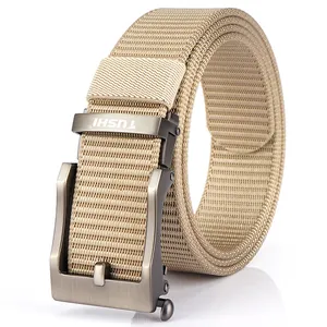 Tactical nylon outdoor belt with zinc alloy automatic buckle in khaki sand color