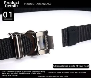 Détail de la boucle en alliage de zinc avec mécanisme de réglage sur ceinture nylon