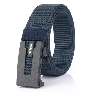 Men's navy blue nylon web belt with 3.5cm automatic buckle for casual business style