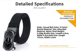 Macro view of adjustable nylon belt with detailed zinc alloy automatic buckle dimensions