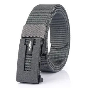 Men's 3.5cm dark gray tactical nylon belt with automatic buckle for outdoor and business
