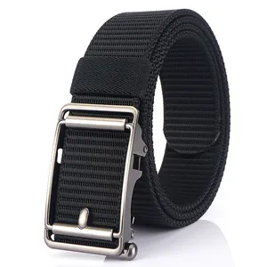 3.5cm tactical black nylon belt with premium gray metal automatic buckle for men