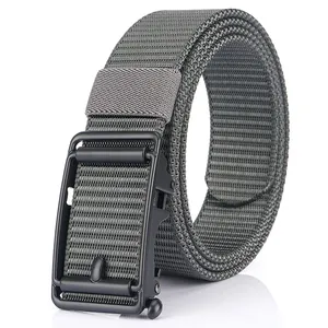 Men's dark grey nylon belt with matte black automatic buckle for casual business wear
