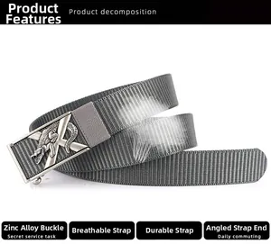 Détail de la boucle en alliage de zinc avec relief crocodile et sangle en nylon tressé