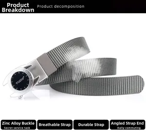 Détail de la boucle en alliage de zinc et sangle en nylon texturé pour ceinture
