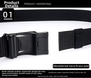 Détail de la boucle en alliage de zinc et de la ceinture en nylon épais et durable