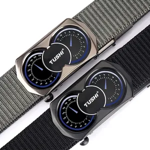 Men Nylon Belt With Zinc Alloy Automatic Buckle Business Casual Woven Tactical Waistband Adjustable Wear Resistant Belt