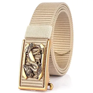 Ceinture en Nylon Épais pour Hommes Avec Boucle Automatique en Alliage de Zinc Motif Dragon en Relief Ceinture de Mode Tactique d'Extérieur